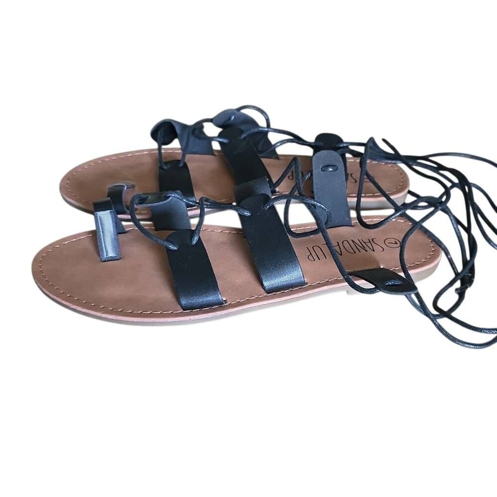 Sandalup Women's Size 7 Black Tan Lace Up Gladiator Sandals
